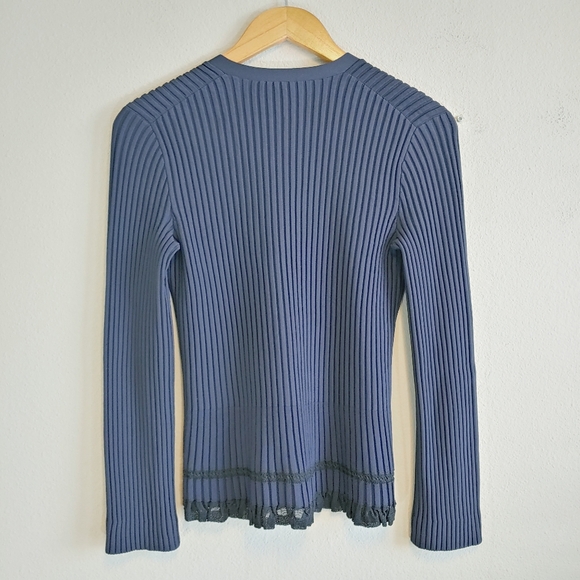 Theory Women's Ottoman Stitch Ribbed Cardigan Sz S Career Office Ruffle - Picture 7 of 10